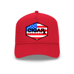 Red Curved Trucker with USA Flag Patch