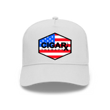 White Curved Trucker with USA Flag Patch Front View