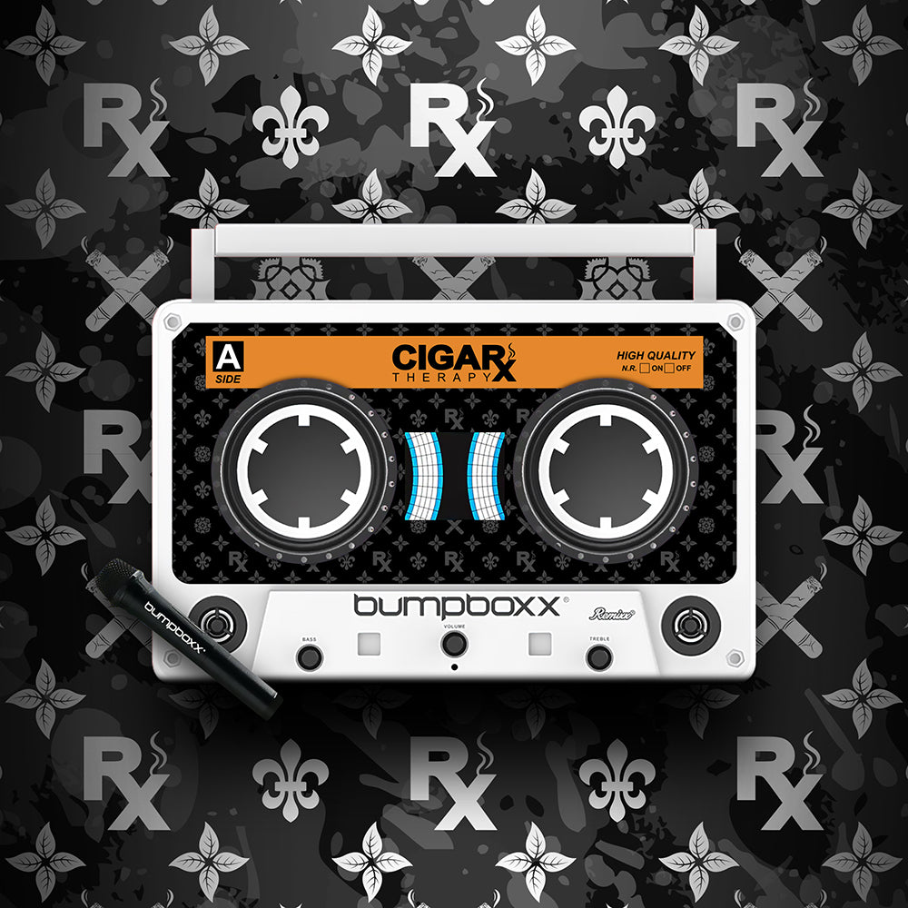 CIGARx White REMIXX ID w/ Black & White Rx Pattern Bumpboxx with Background