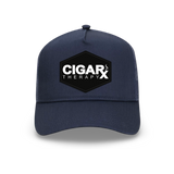 Navy Curved Trucker with Black Classic Patch Front View