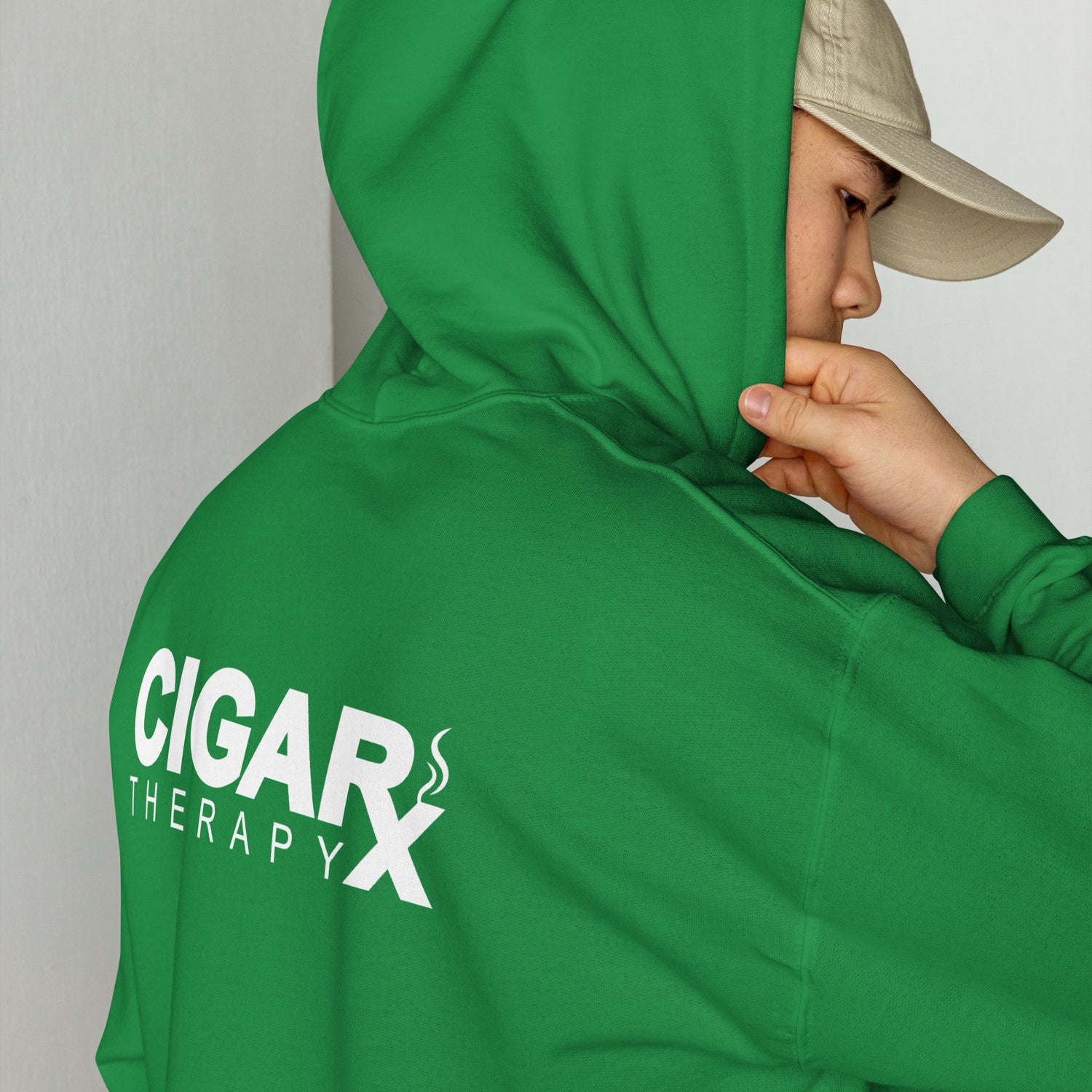 Rx Classic Unisex Hoodie Green with Hood Up