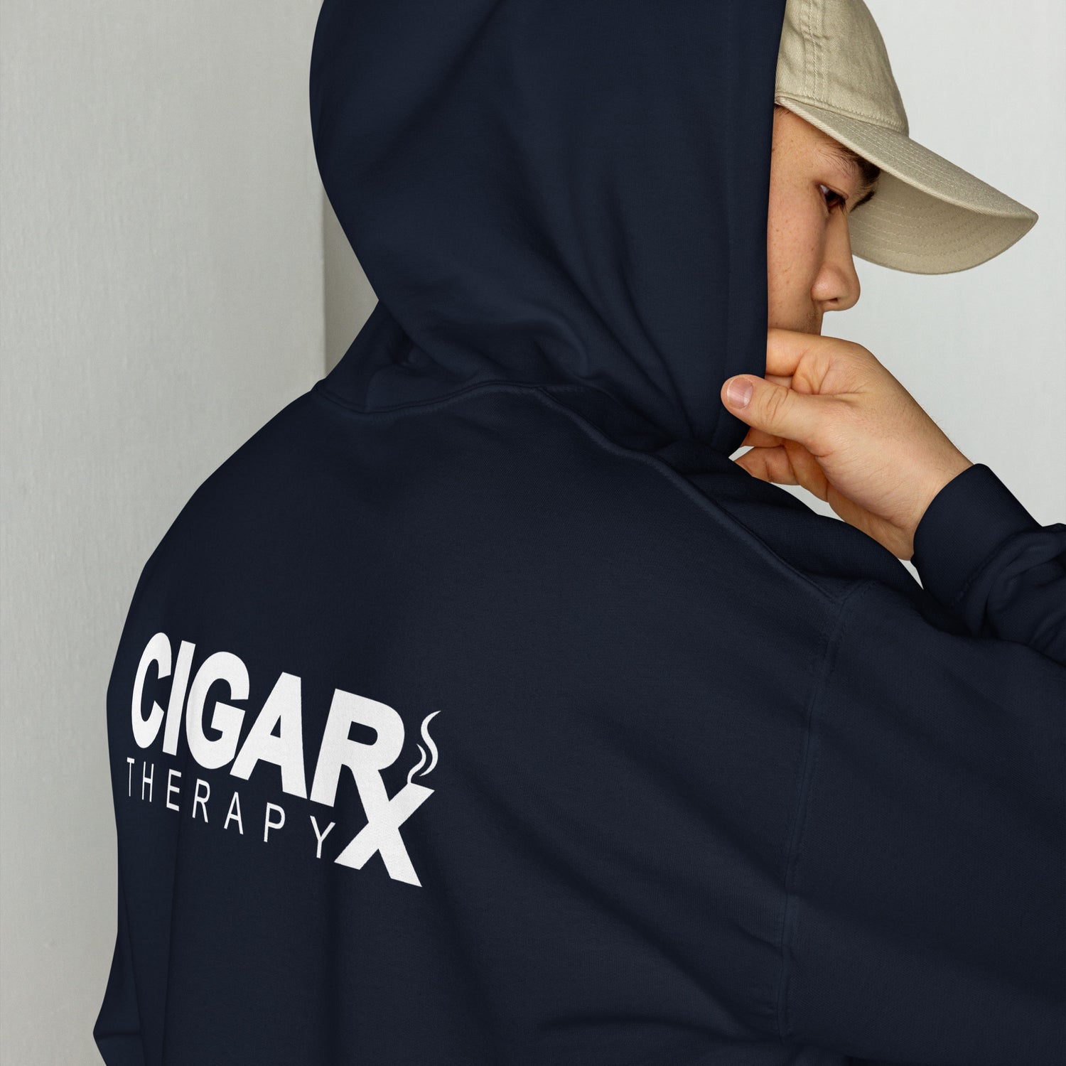 Rx Classic Unisex Hoodie Navy with Hood Up