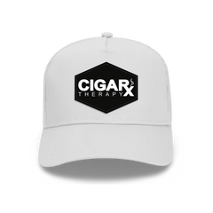 White Curved Trucker with Black Classic Patch