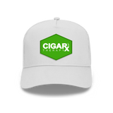 White Curved Trucker with Green Classic Patch Front View