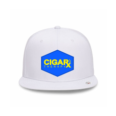 White Flat Trucker with Yellow on Blue Patch
